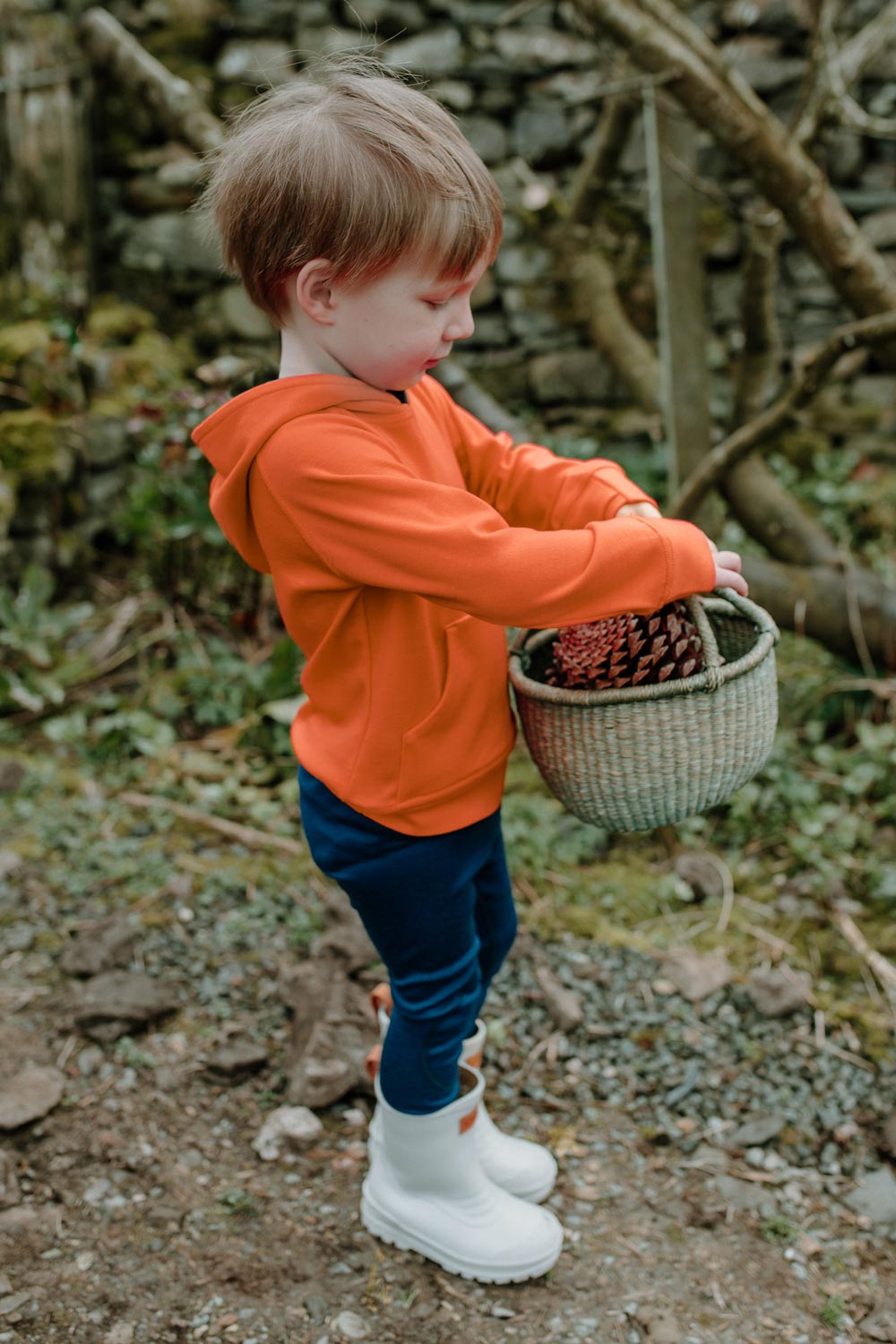 Kids merino hoodie orange side #colour_fox