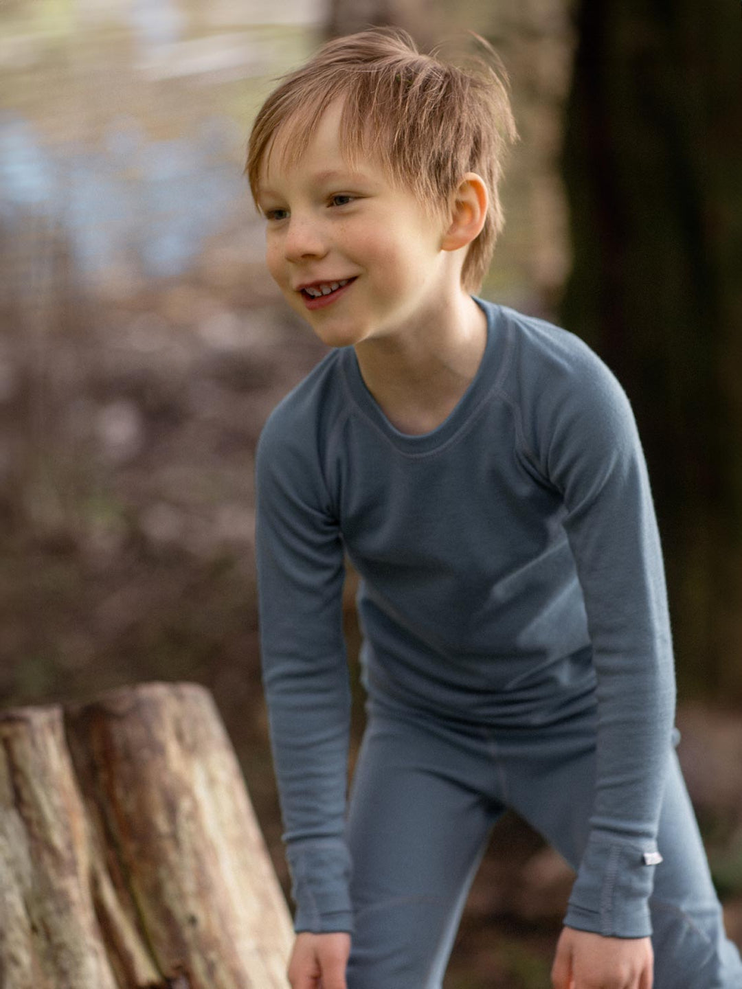 Merino wool kids thermal baselayer pyjama set blue #colour_lake