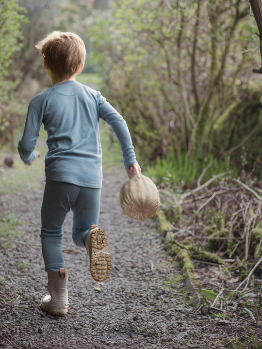 Kids merino base layer thermal legging blue back #colour_lake