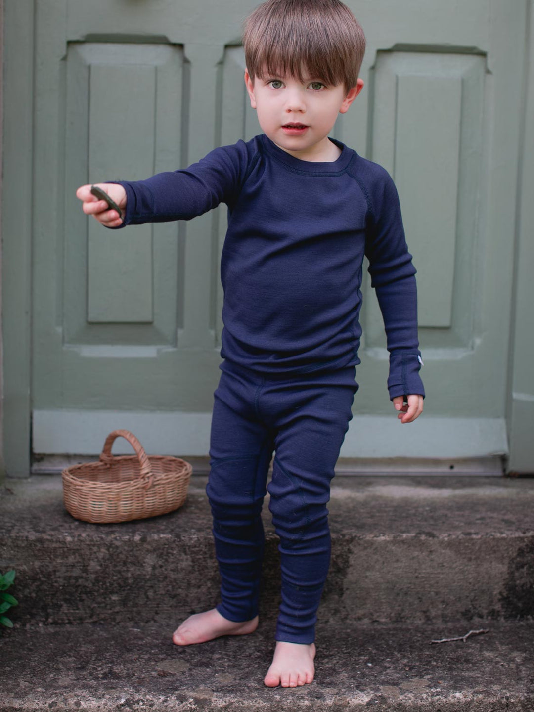 Kids merino base layer thermal legging navy blue front unisex #colour_french-navy