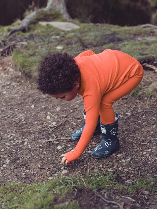 Merino wool kids thermal baselayer pyjama back in orange #colour_fox