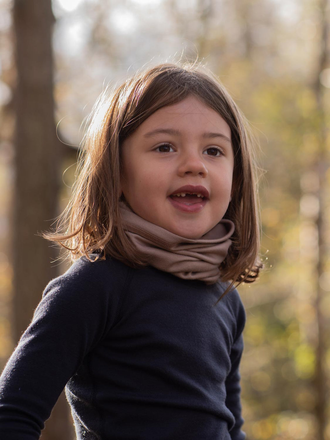 Merino snood neck gaiter beige kids #colour_pebble