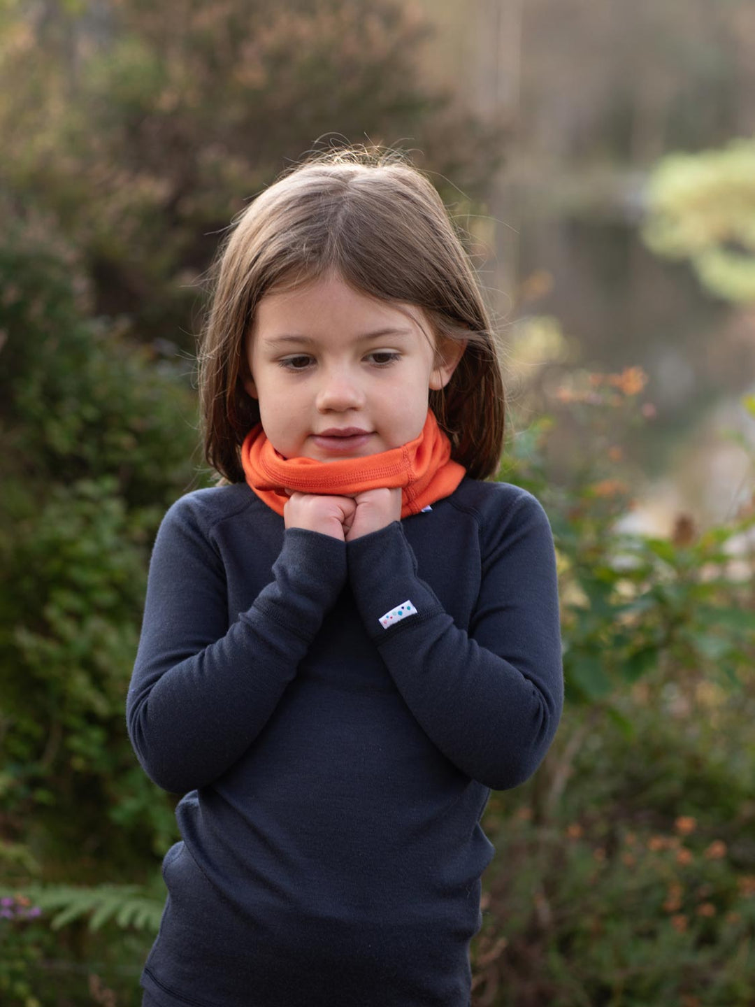 Merino snood neck gaiter orange closeup #colour_fox