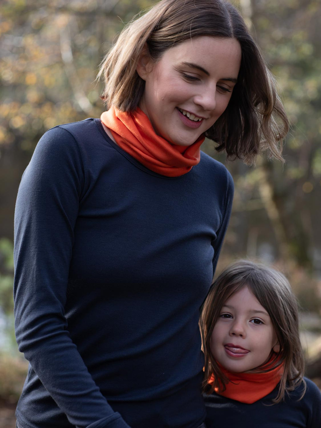 Merino snood neck gaiter orange adults and kids #colour_fox