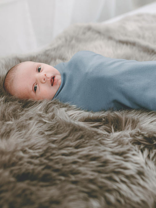 merino newborn baby swaddle blue closeup #colour_lake