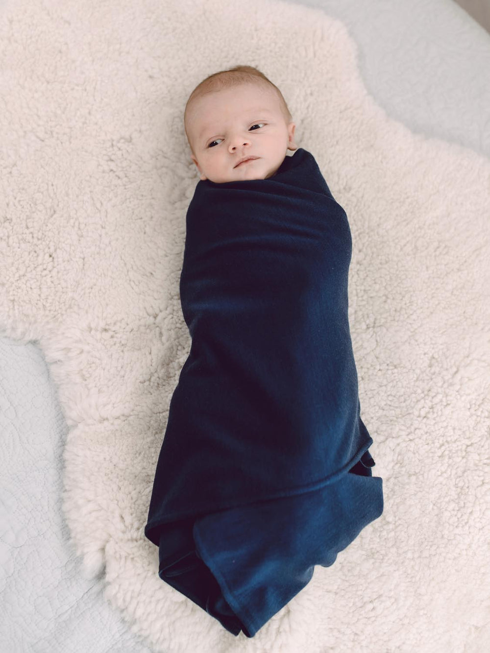 merino newborn baby swaddle navy front #colour_french-navy