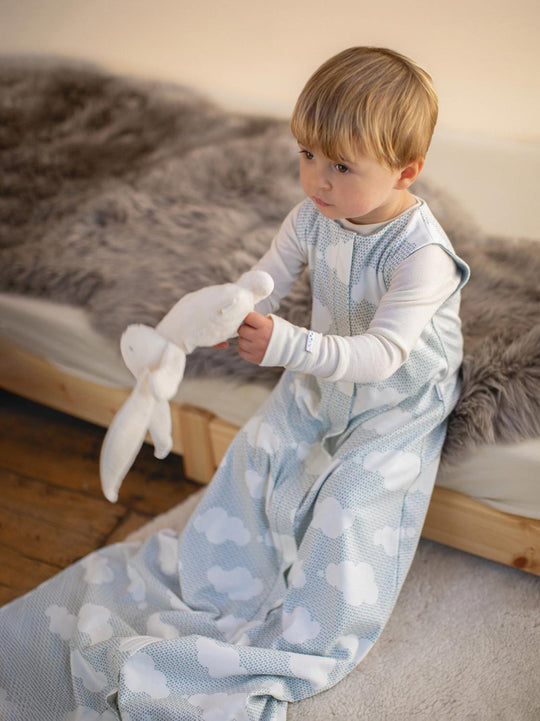 Merino Toddler Sleeping Bag by Superlove Merino cloud print #colour_silver-linings