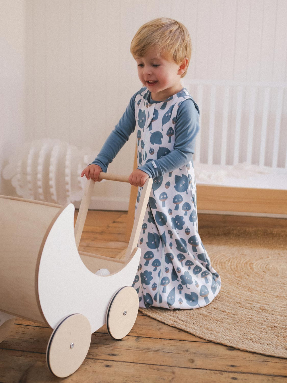 Merino toddler sleeping bag woodland mushroom toadstool print  action #colour_woodfolk