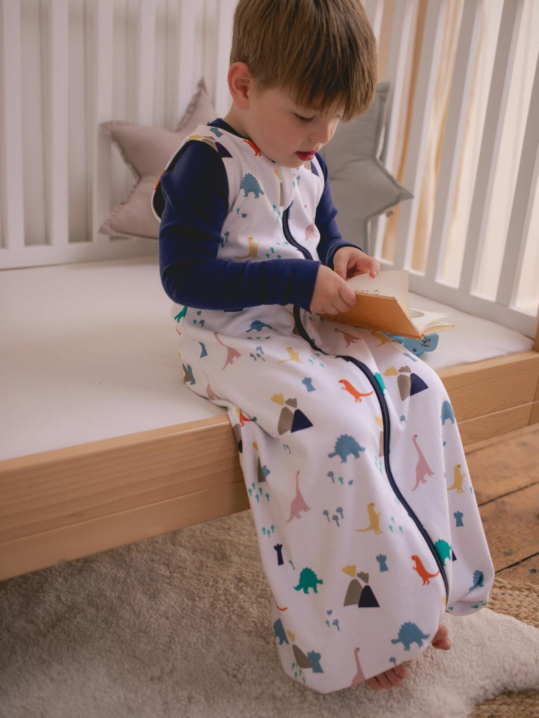 Merino toddler sleeping bag with feet   #colour_dinosaurs
