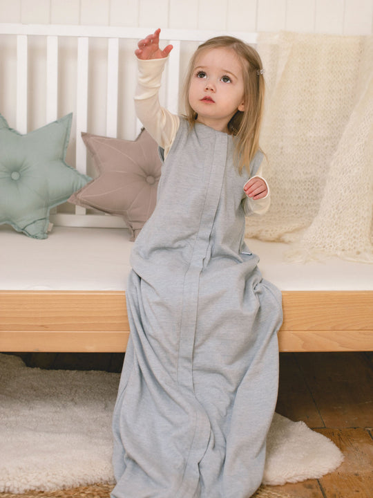 Toddler merino sleeping bag superlove grey front #colour_cloud-grey-melange