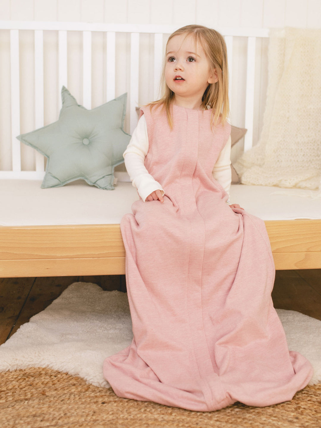 toddler merino sleeping bag pink superlove front #colour_vintage-rose-melange