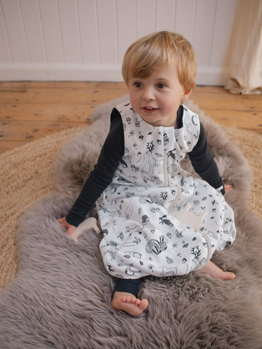 Merino toddler sleeping bag woodland animal boys #colour_enchanted-forest