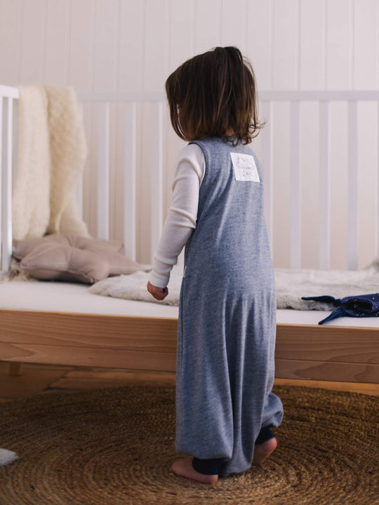 toddler merino sleeping bag with feet navy blue superlove back #colour_french-navy-melange