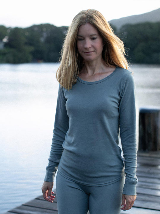 Merino womens baselayer thermal top blue front #colour_lake