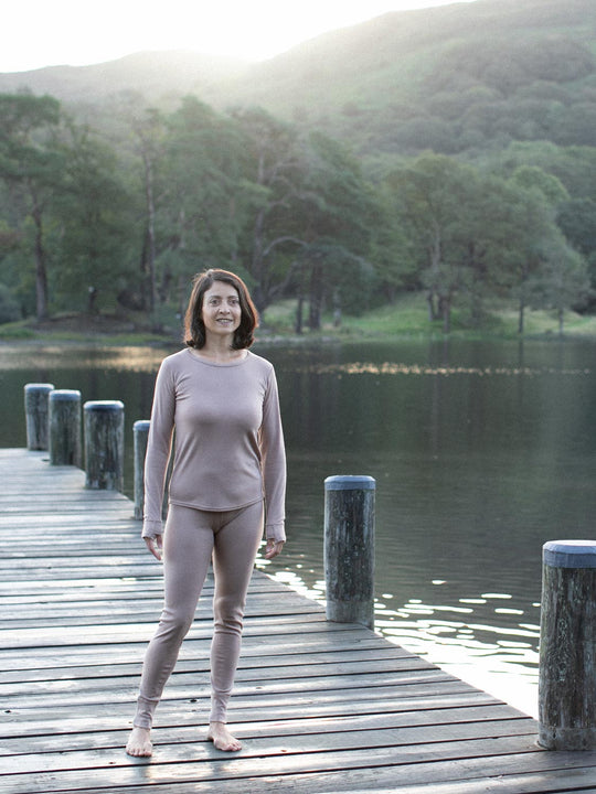 womens merino thermal base layer superlove merino beige neutral longjohn #colour_pebble