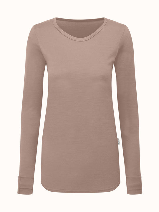 Merino womens baselayer thermal top beige neutral #colour_pebble