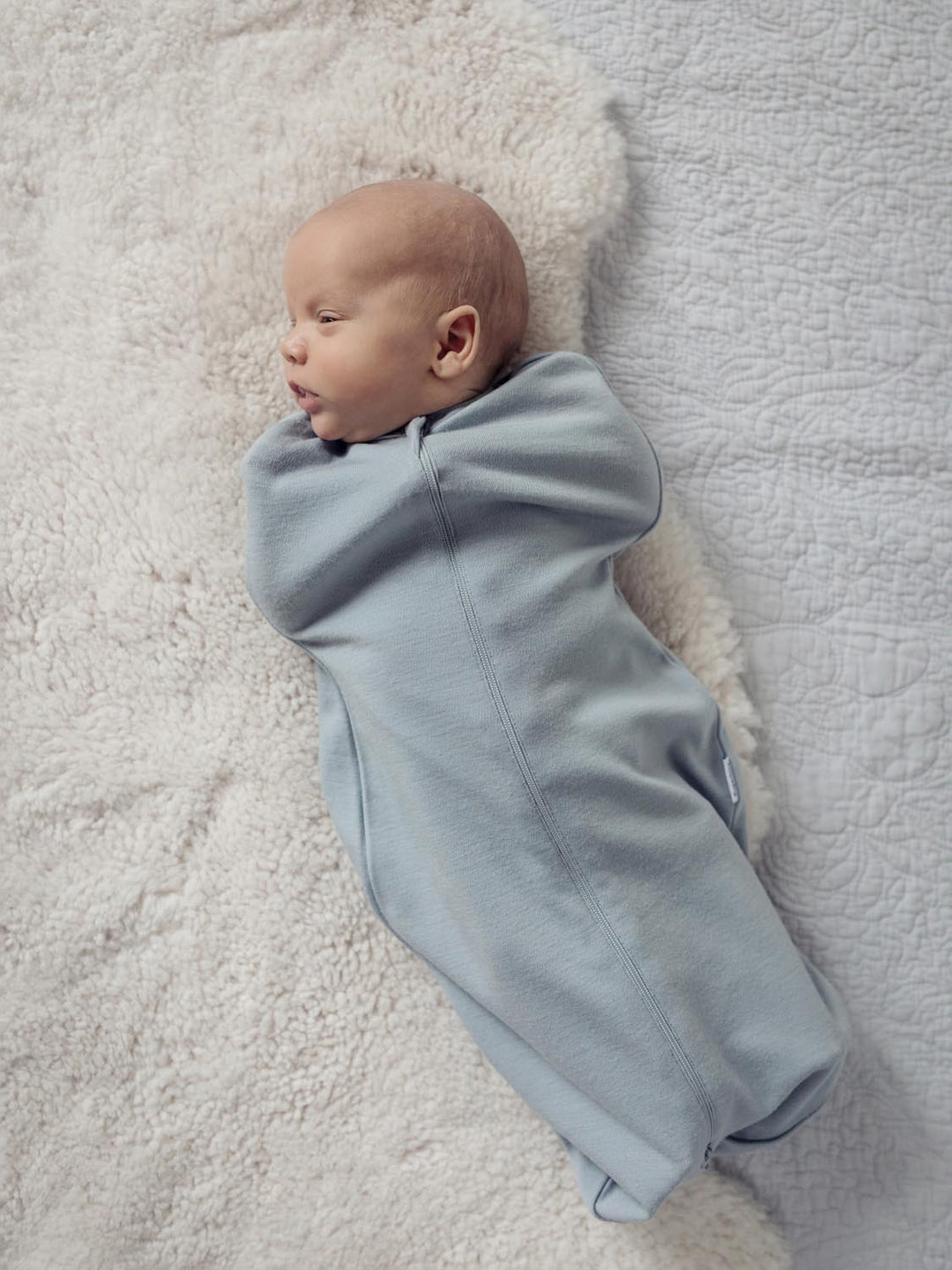 newborn baby merino zip swaddle grey front #colour_cloud-grey