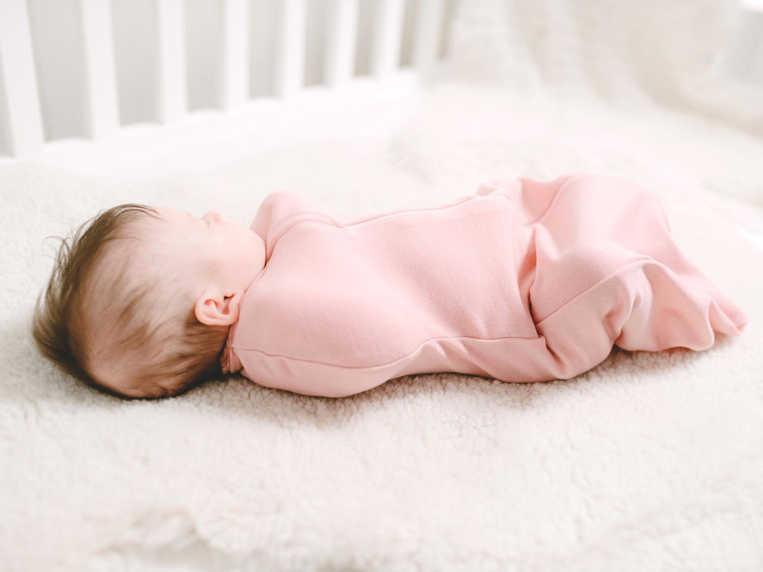 newborn baby merino zip swaddle pink side #colour_vintage-rose
