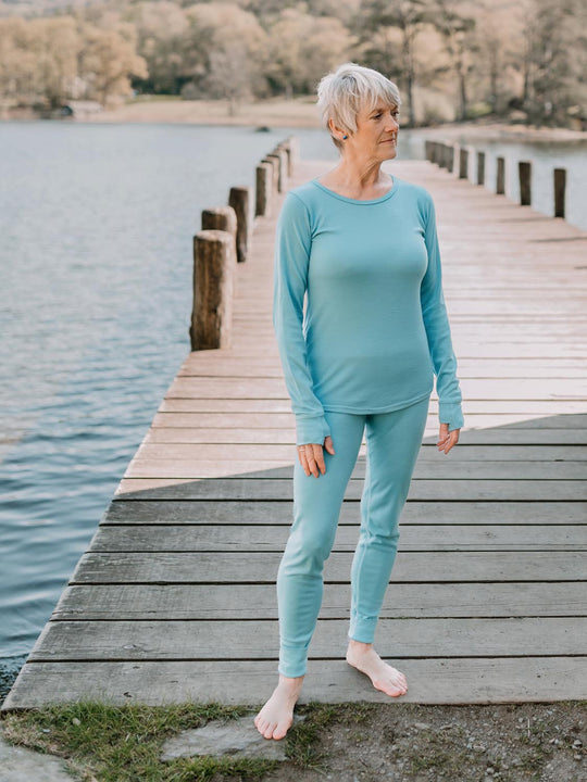 womens merino base layer thermal blue set front #colour_raindrop