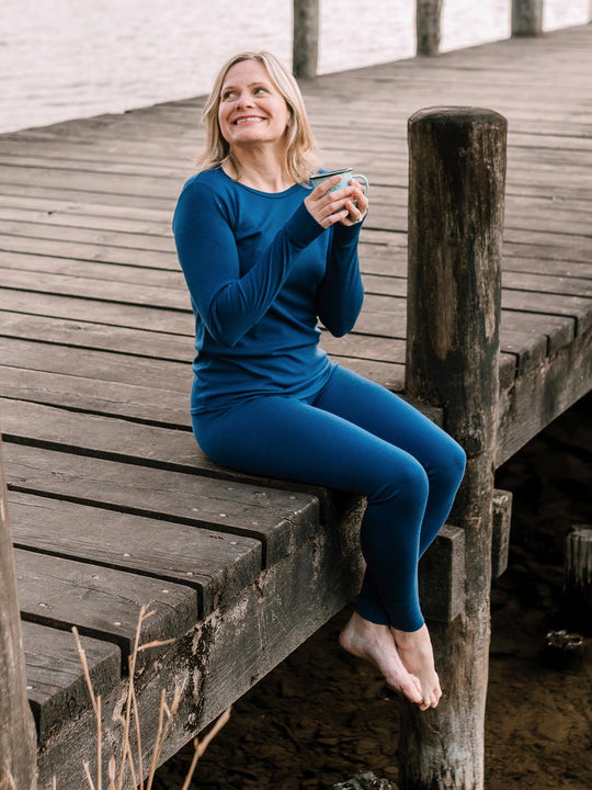 womens merino base layer thermal navy side #colour_french-navy