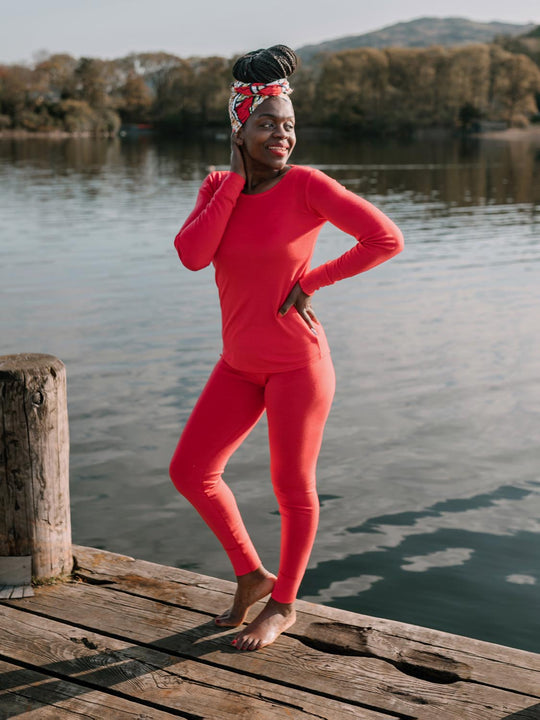 womens merino base layer thermal red set #colour_soft-red